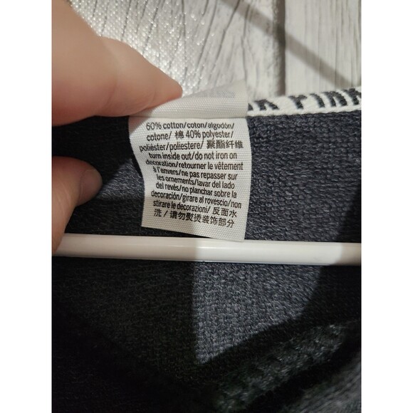 Victoria's Secret PINK Hoodie XS Logo Gray White Stripe Lace Up Neckline Slits - Picture 7 of 9